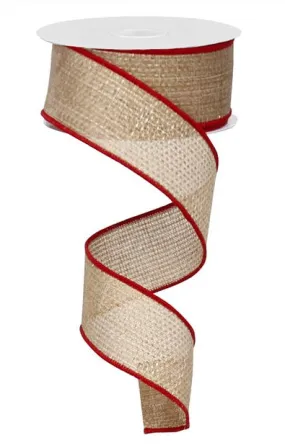 1.5"X10yd Cross Royal Burlap Beige Red Wired Edge Ribbon