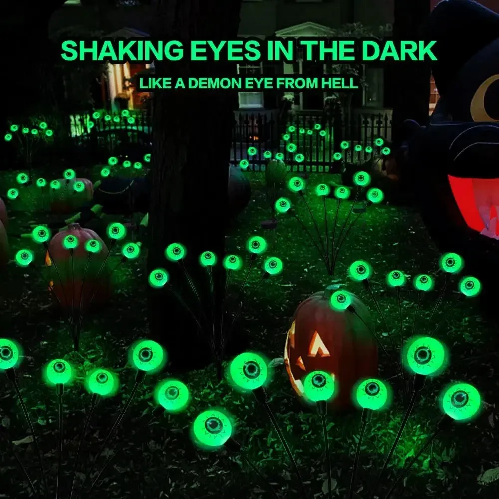 2024 Halloween Outdoor Solar-Powered LED Green Eyeball Path Lights - Waterproof Blinking Firefly Design