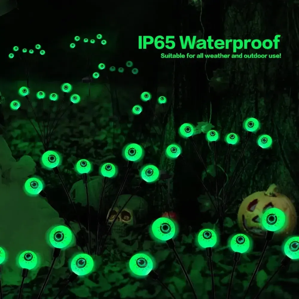 2024 Halloween Outdoor Solar-Powered LED Green Eyeball Path Lights - Waterproof Blinking Firefly Design