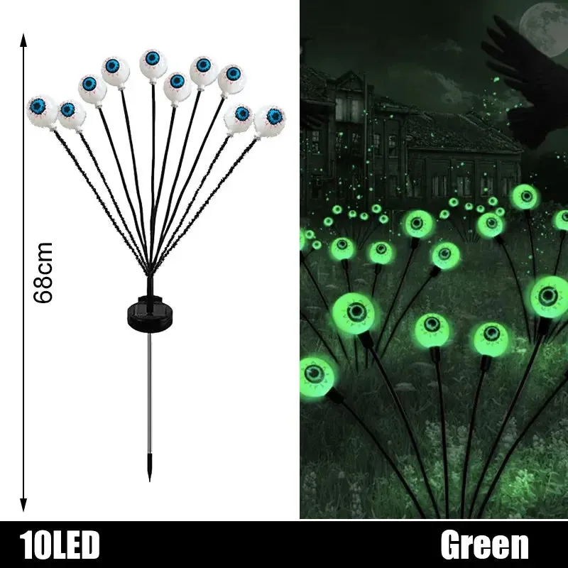 2024 Halloween Outdoor Solar-Powered LED Green Eyeball Path Lights - Waterproof Blinking Firefly Design