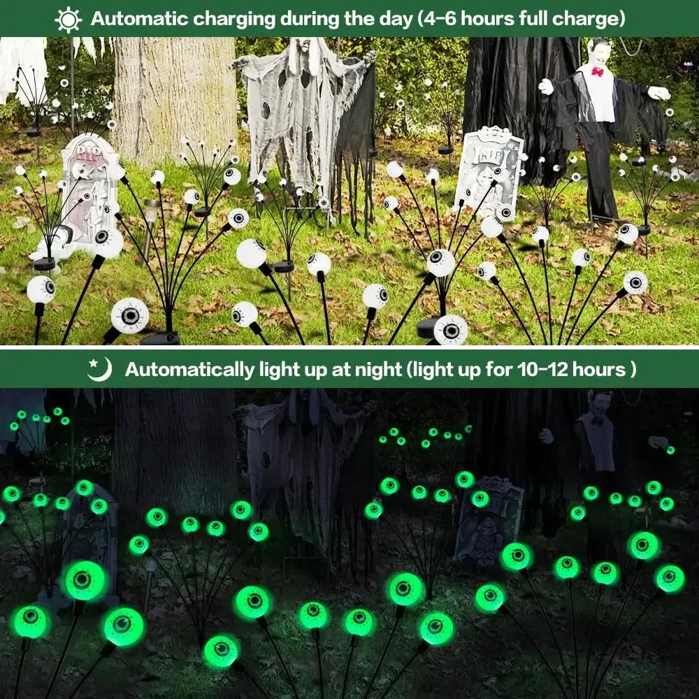 2024 Halloween Outdoor Solar-Powered LED Green Eyeball Path Lights - Waterproof Blinking Firefly Design