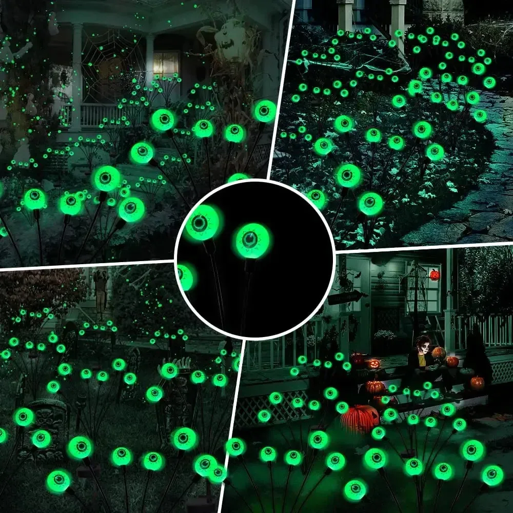 2024 Halloween Outdoor Solar-Powered LED Green Eyeball Path Lights - Waterproof Blinking Firefly Design