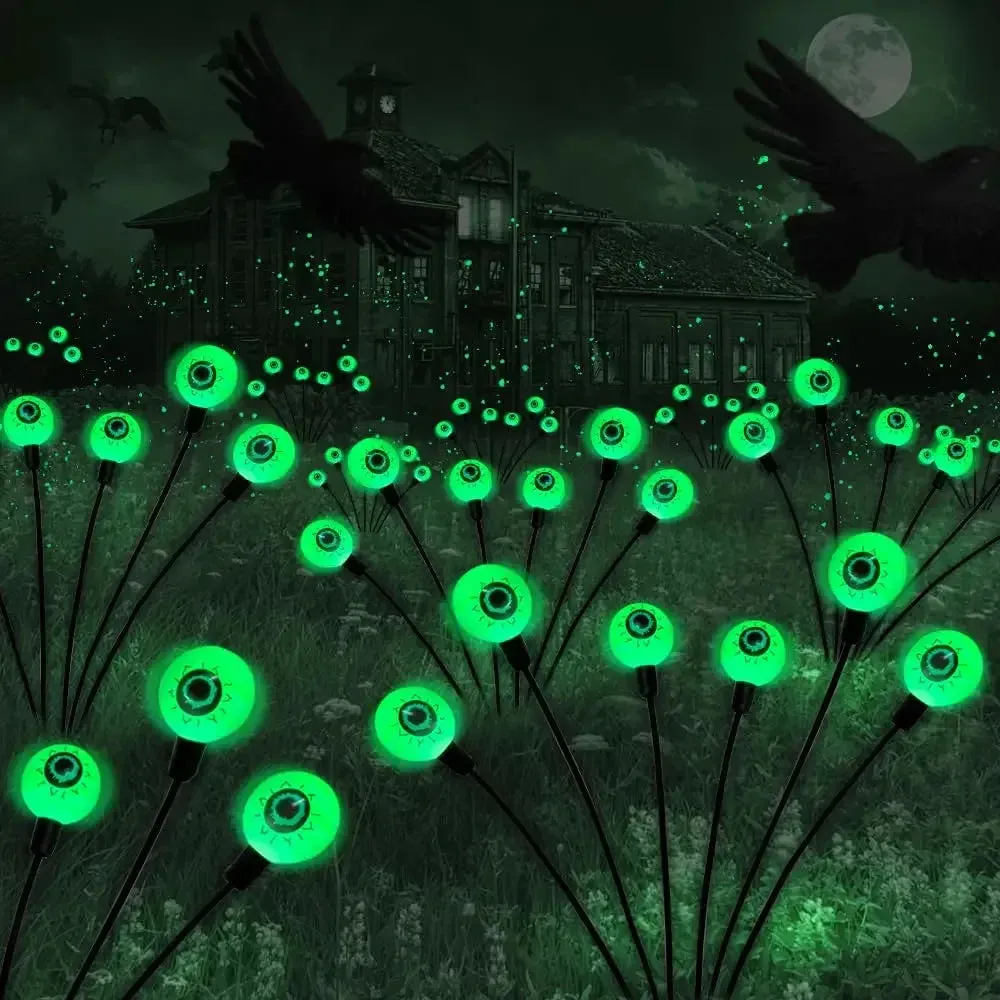 2024 Halloween Outdoor Solar-Powered LED Green Eyeball Path Lights - Waterproof Blinking Firefly Design