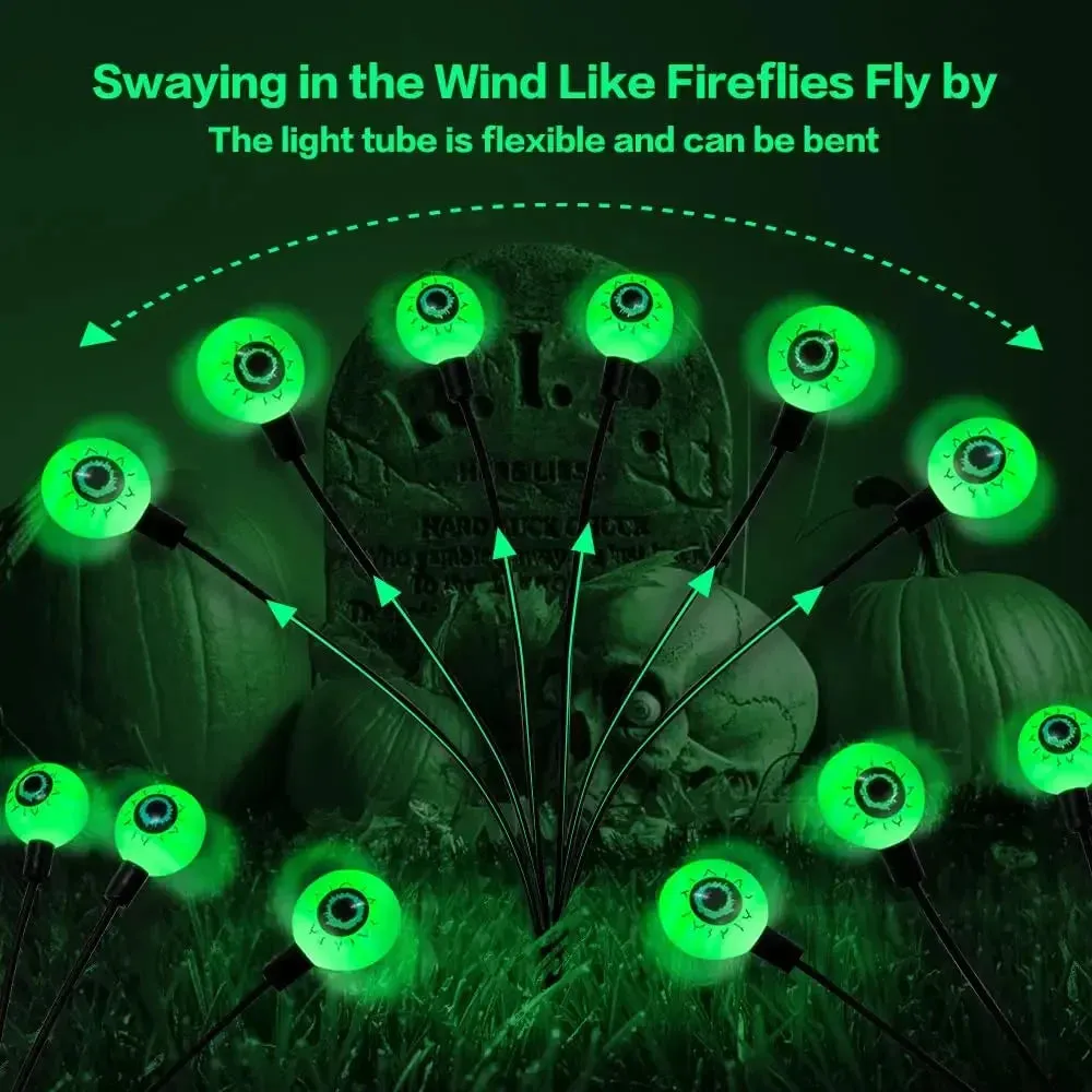 2024 Halloween Outdoor Solar-Powered LED Green Eyeball Path Lights - Waterproof Blinking Firefly Design