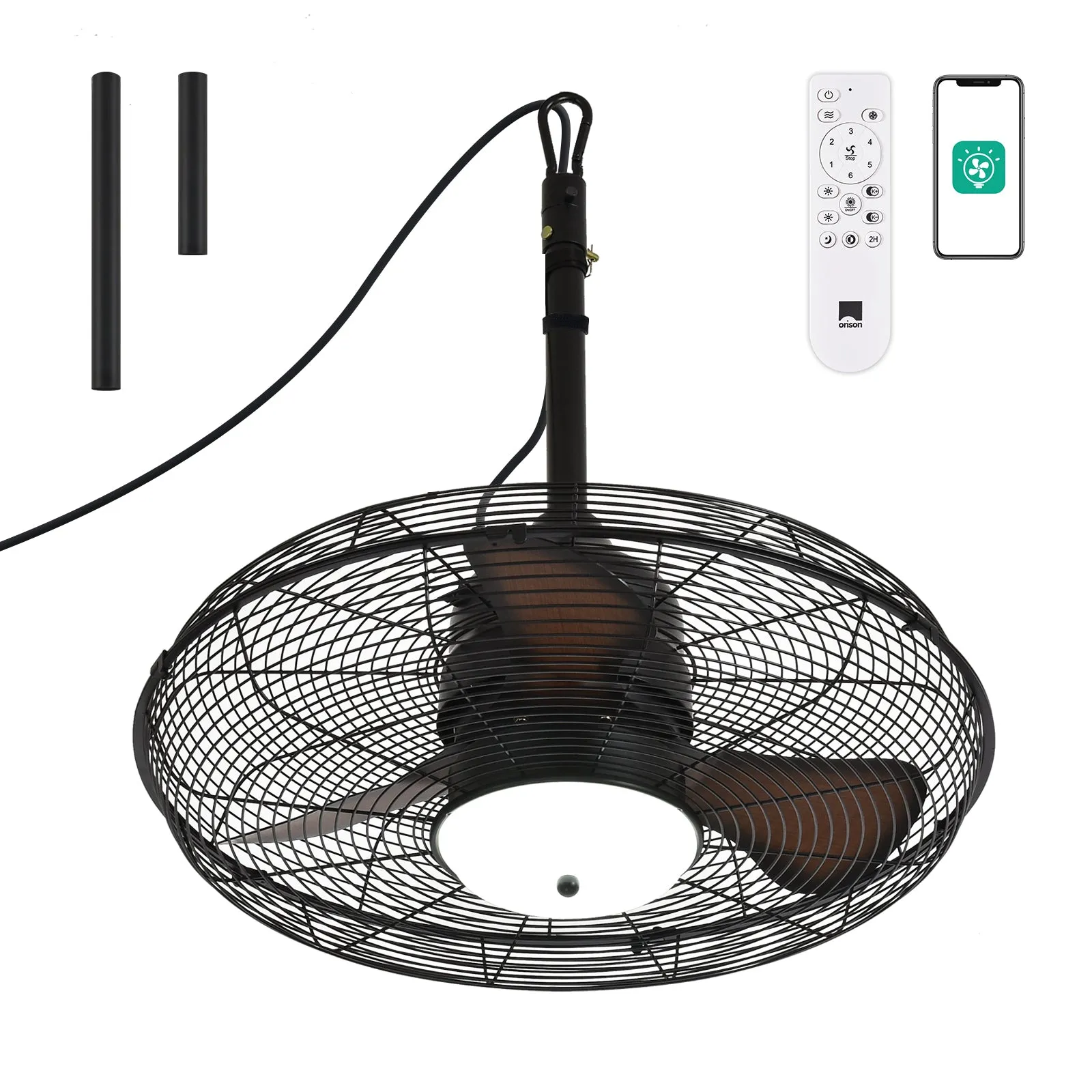 21" Orison Outdoor Gazebo Fan with Lights, Wet Rated Hanging Fan for Patio