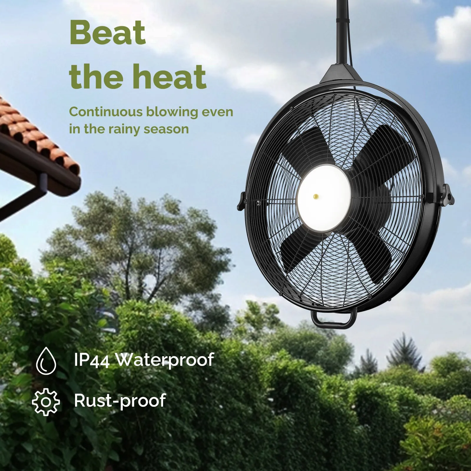 24.8" Orison Outdoor Ceiling Fan with Light 360-degree Manual Vertical Rotation - Waterproof(Black)