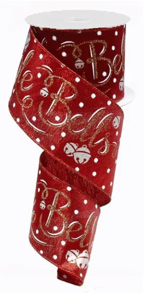 2.5"X10yd Jingle Bells On Metallic Wired Edge Christmas Ribbon