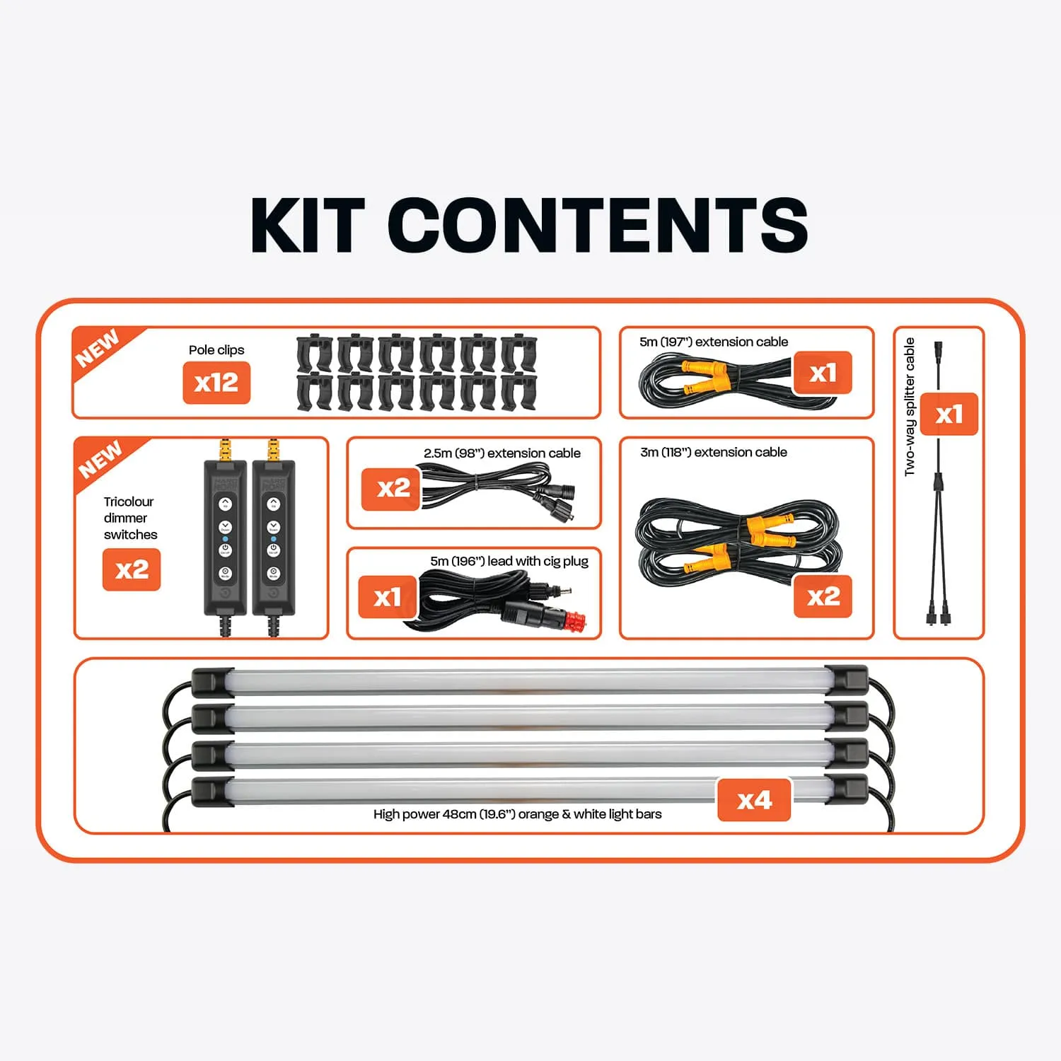 4 Bar Tri-Colour LED Camp Light Kit