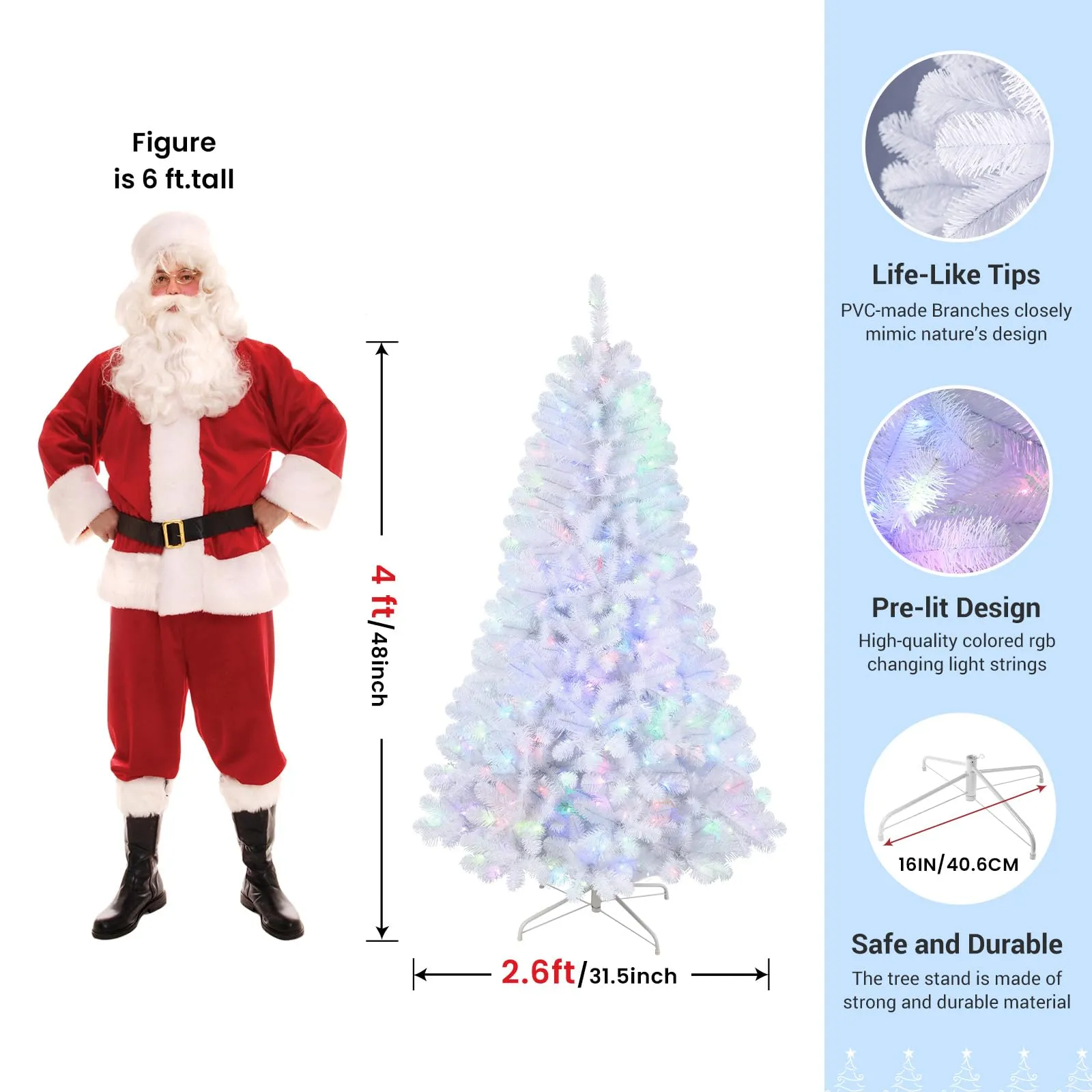 4ft Prelit RGB Lights Premium Artificial Hinged Christmas Tree