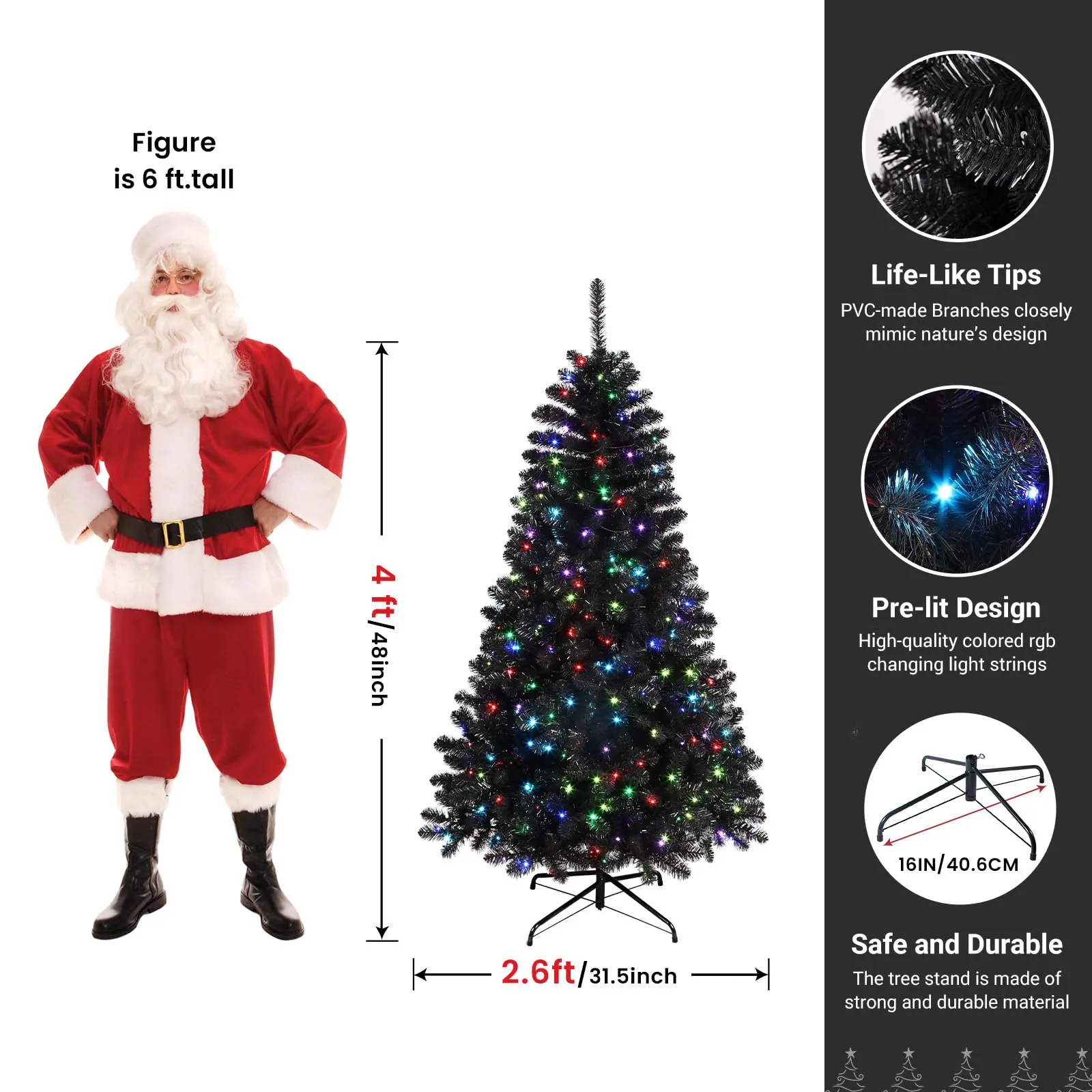 4ft Prelit RGB Lights Premium Artificial Hinged Christmas Tree