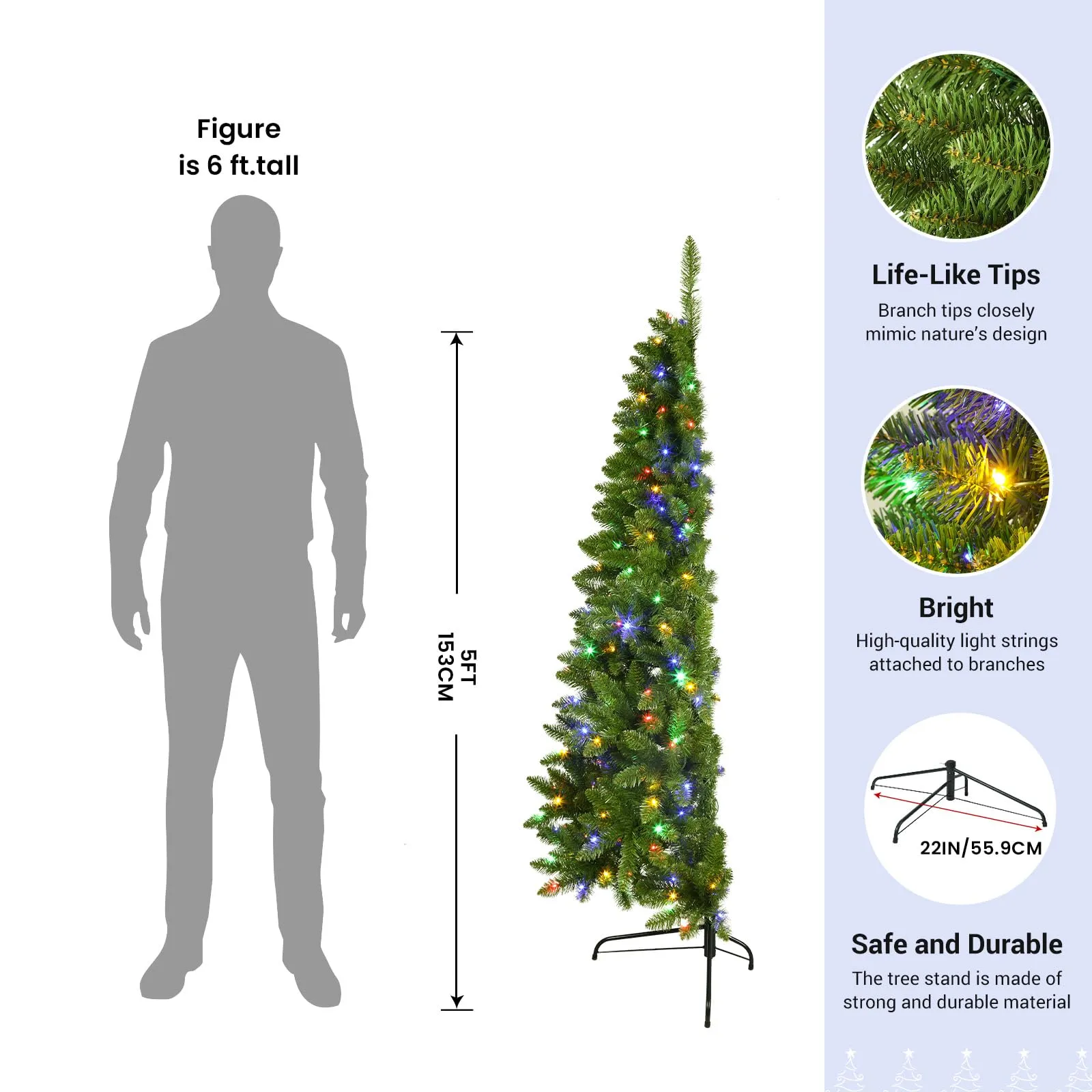 5ft Half Prelit Warm White & Multi-Color LED Lights Premium Artificial Hinged Christmas Tree with Remote Control