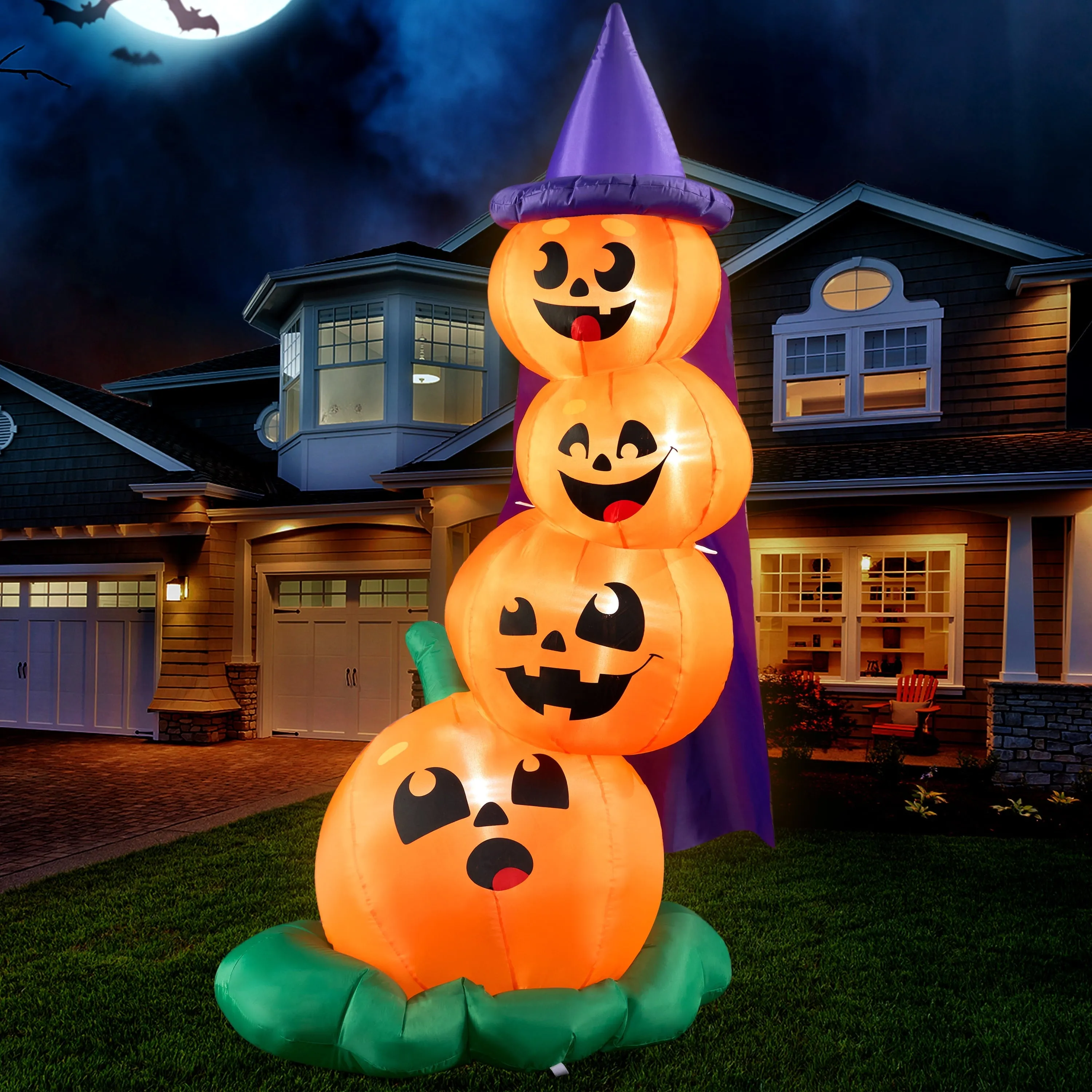 6 FT Halloween Inflatables Stacked Pumpkins with Build-In Leds for Porch,Halloween Pumpkin Decor Blow up Yard Decorations