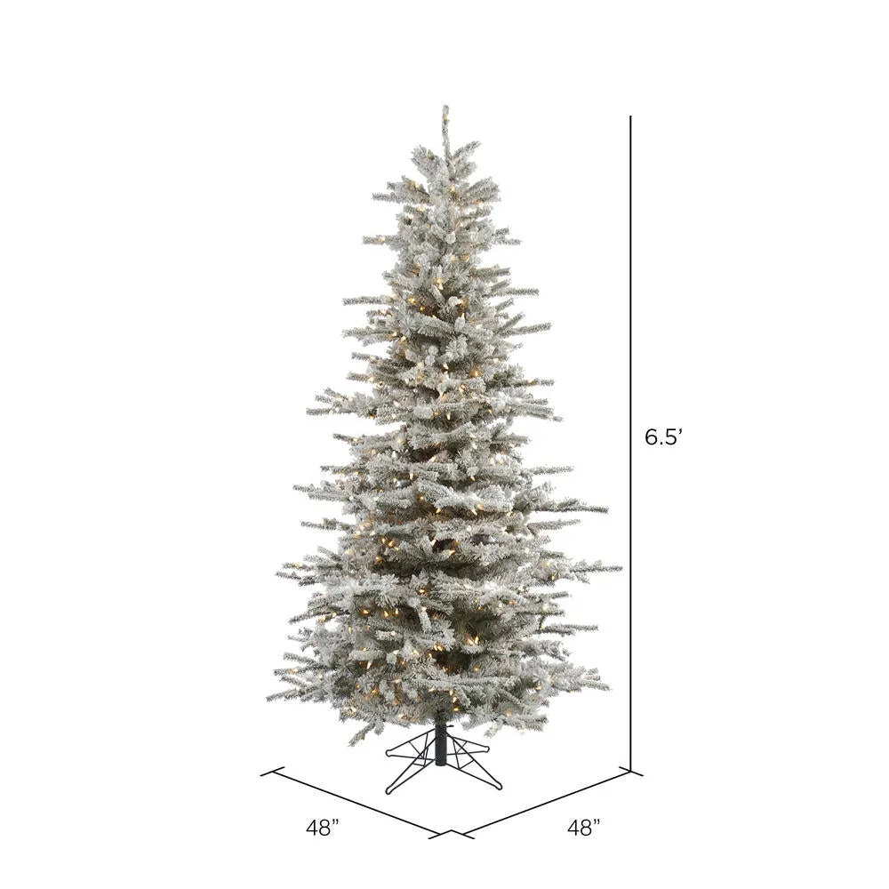 6.5' Flocked Sierra Fir Slim Artificial Christmas Tree Clear Dura-Lit lights