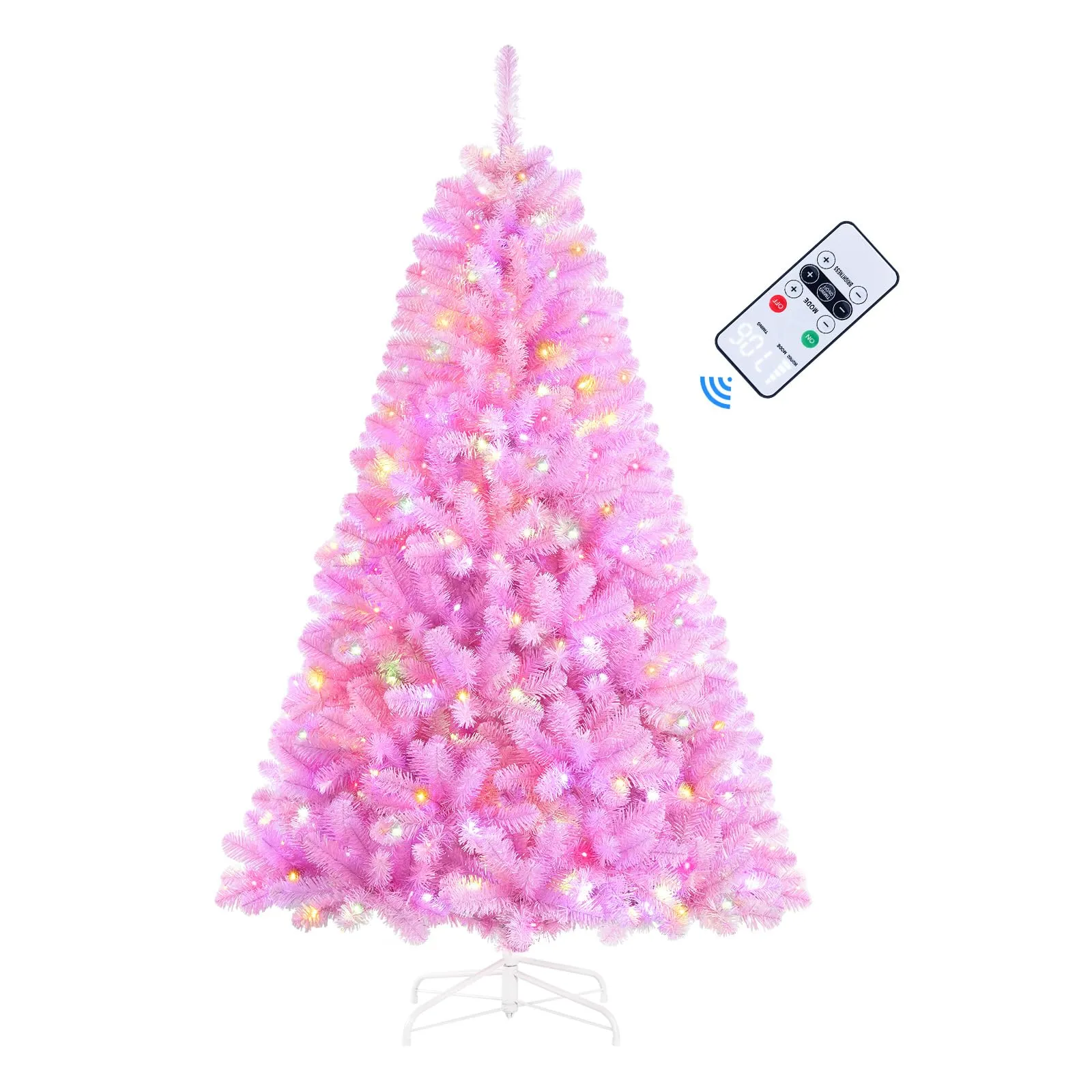 6ft Prelit Warm White & Color LED Changing Lights Premium Artificial Hinged Christmas Tree with Remote Control