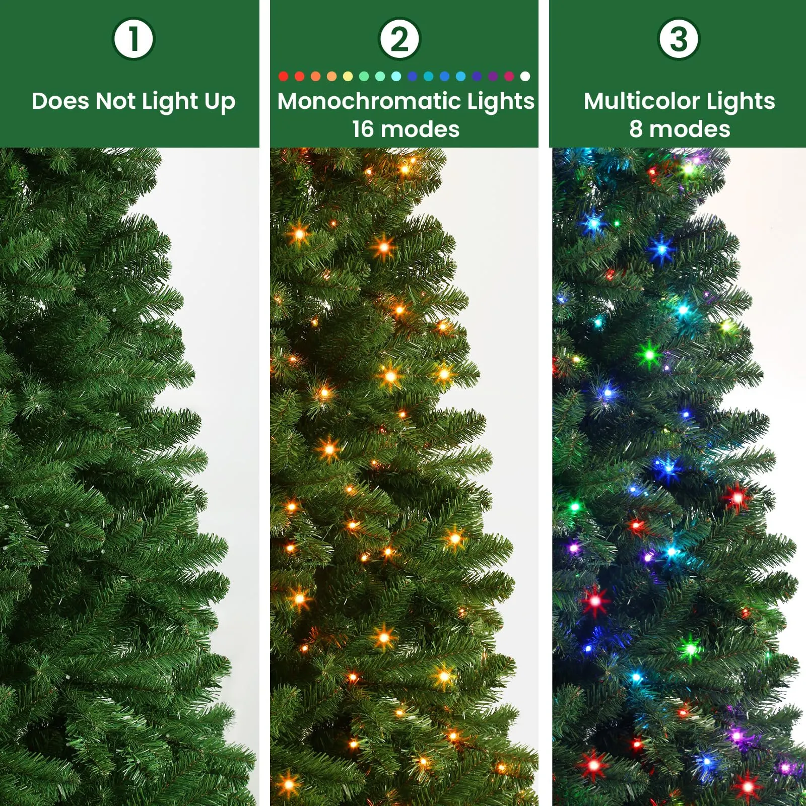 7.5ft Prelit 470 Multi Color RGB Lights 1264 PVC Branch Premium Artificial Hinged Christmas Tree with Remote-Green