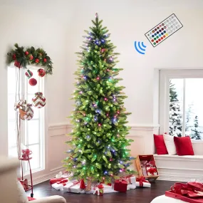 7ft Prelit Multi-Color RGB Lights Artificial Hinged Christmas Tree with Remote Control