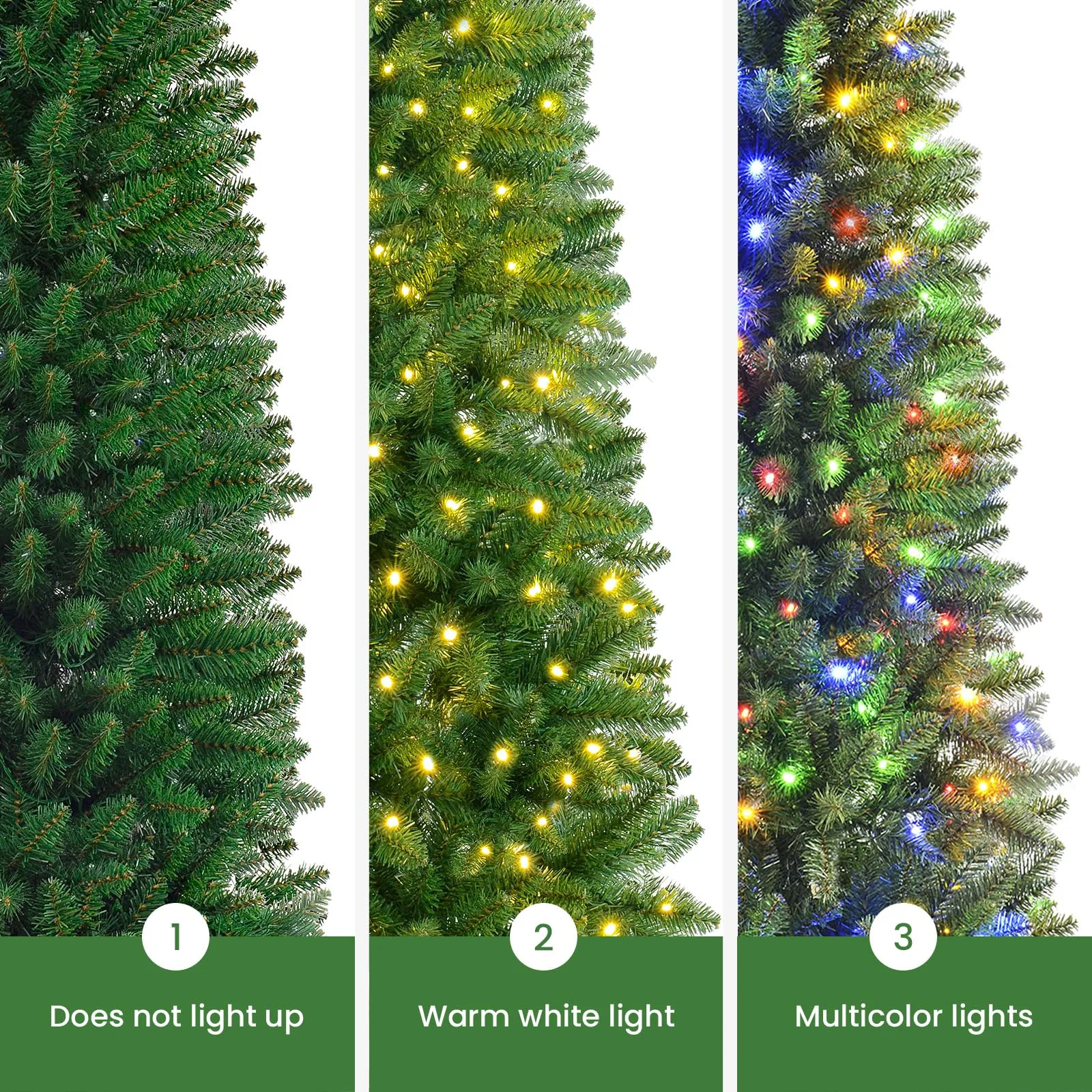 7ft Prelit Warm White & Multi-Color Lights Artificial Hinged Slim Pencil Christmas Tree with Remote Control