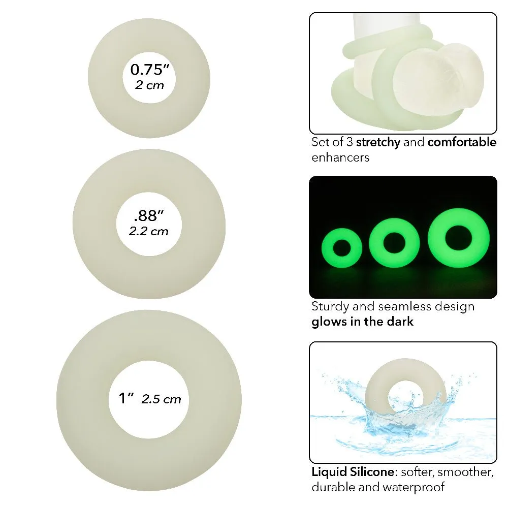 Alpha Glow-in-the-Dark Liquid Silicone 3 Ring Set  - White