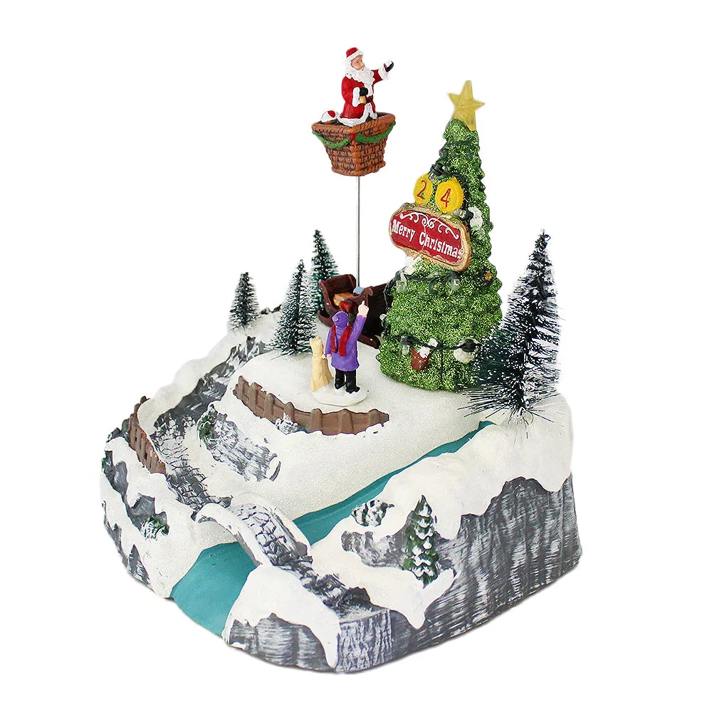 Christmas Village Snowy Hillside Animated Santa Christmas Tree LED Lights Music