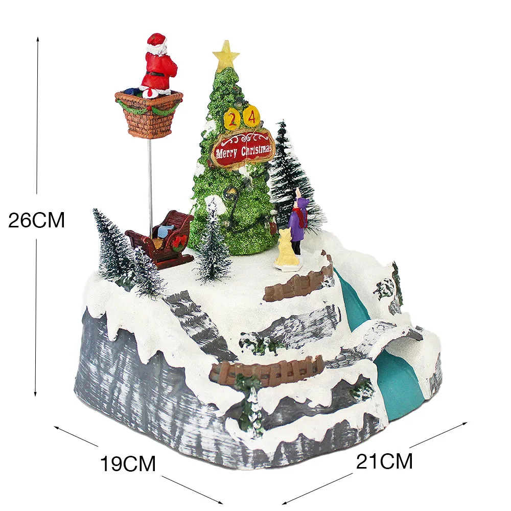 Christmas Village Snowy Hillside Animated Santa Christmas Tree LED Lights Music