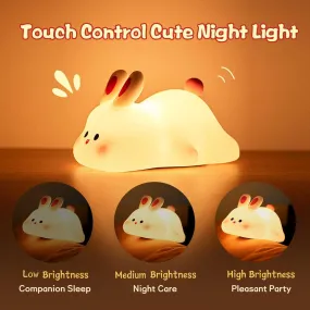 Cute LED Rechargeable Night Light Touch Sensor Cartoon Kid's Nightlights Big Face Rabbit Silicone Night Light Christmas Gift Bedside Lamp Home Decor