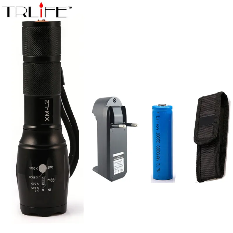 E17 LED Flashlight 18650 Zoom Torch Waterproof Flashlights XM-L T6 8000LM 5 Mode Led Zoomable Light For 3x AAA or 3.7v Battery