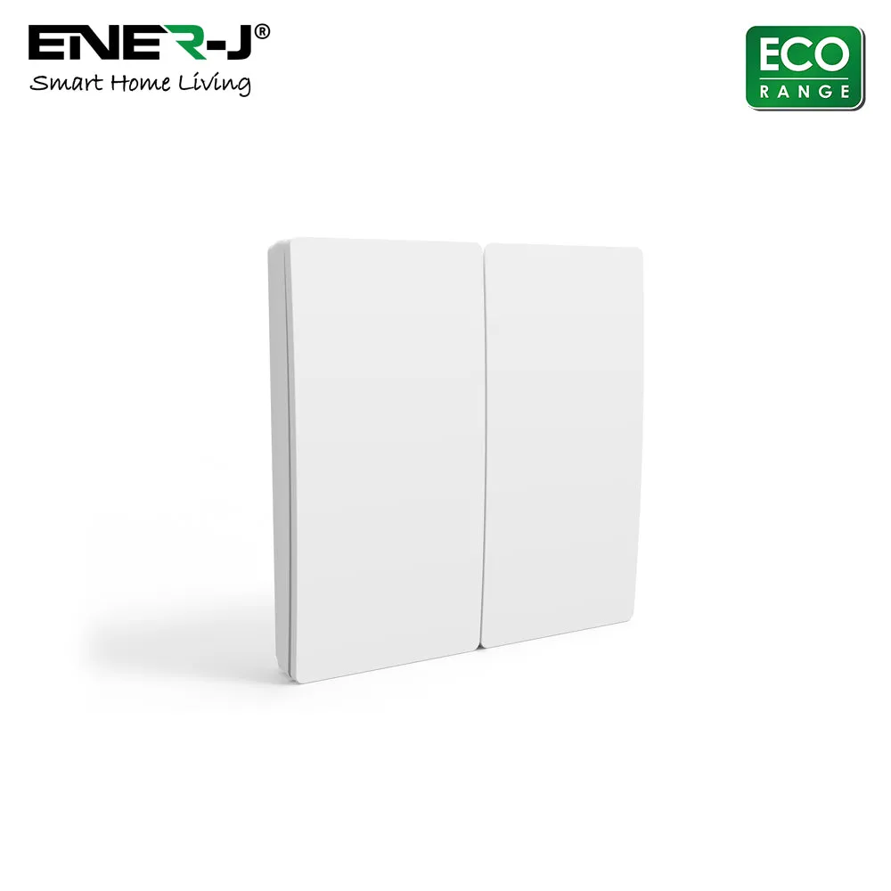 Enerj 2 Gang Wireless Kinetic Switch, White with 2 Non Dimmable 5A RF Receiver Eco Range