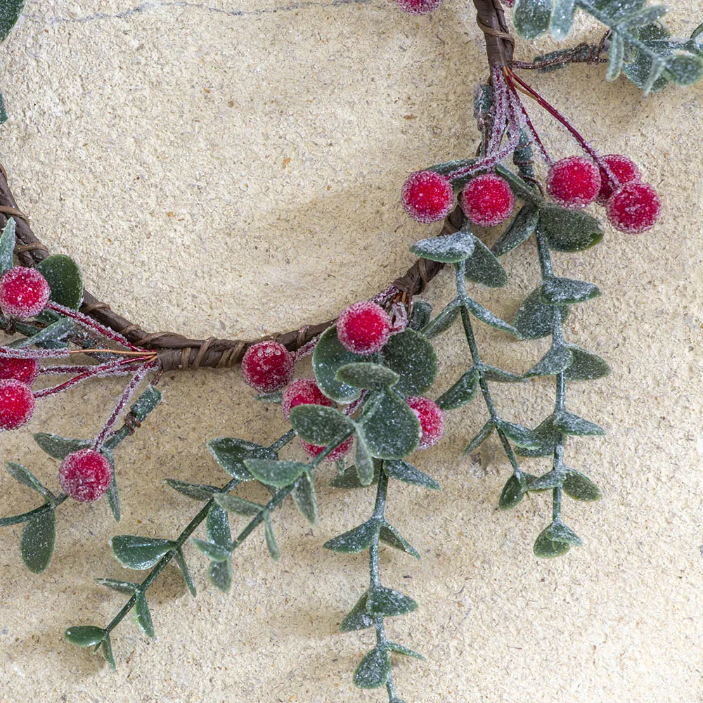 Frosted Faux Red Berry Candle Ring