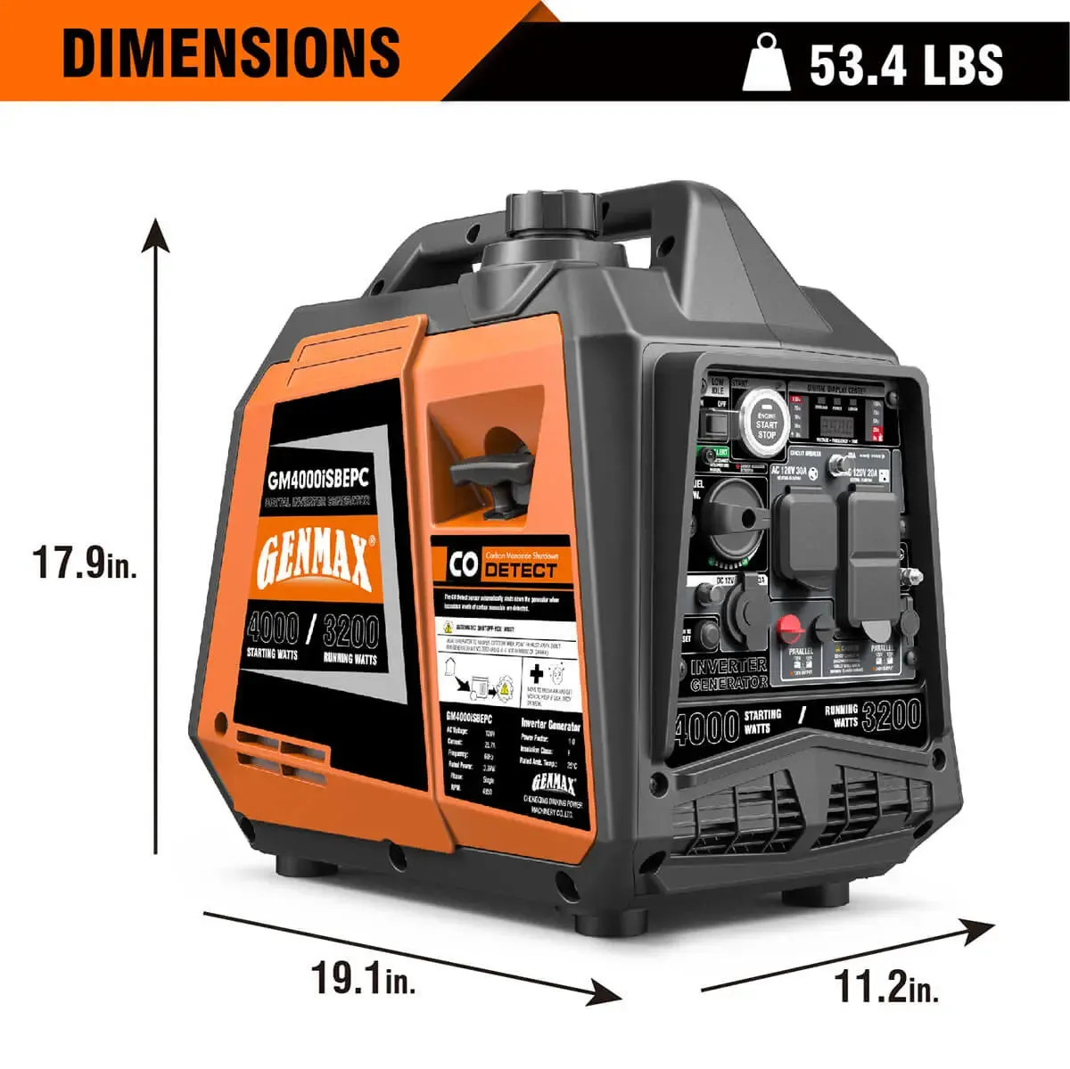 GENMAX GM4000iSBEPC 4000 Watt Gasoline Inverter Generator with CO Detect