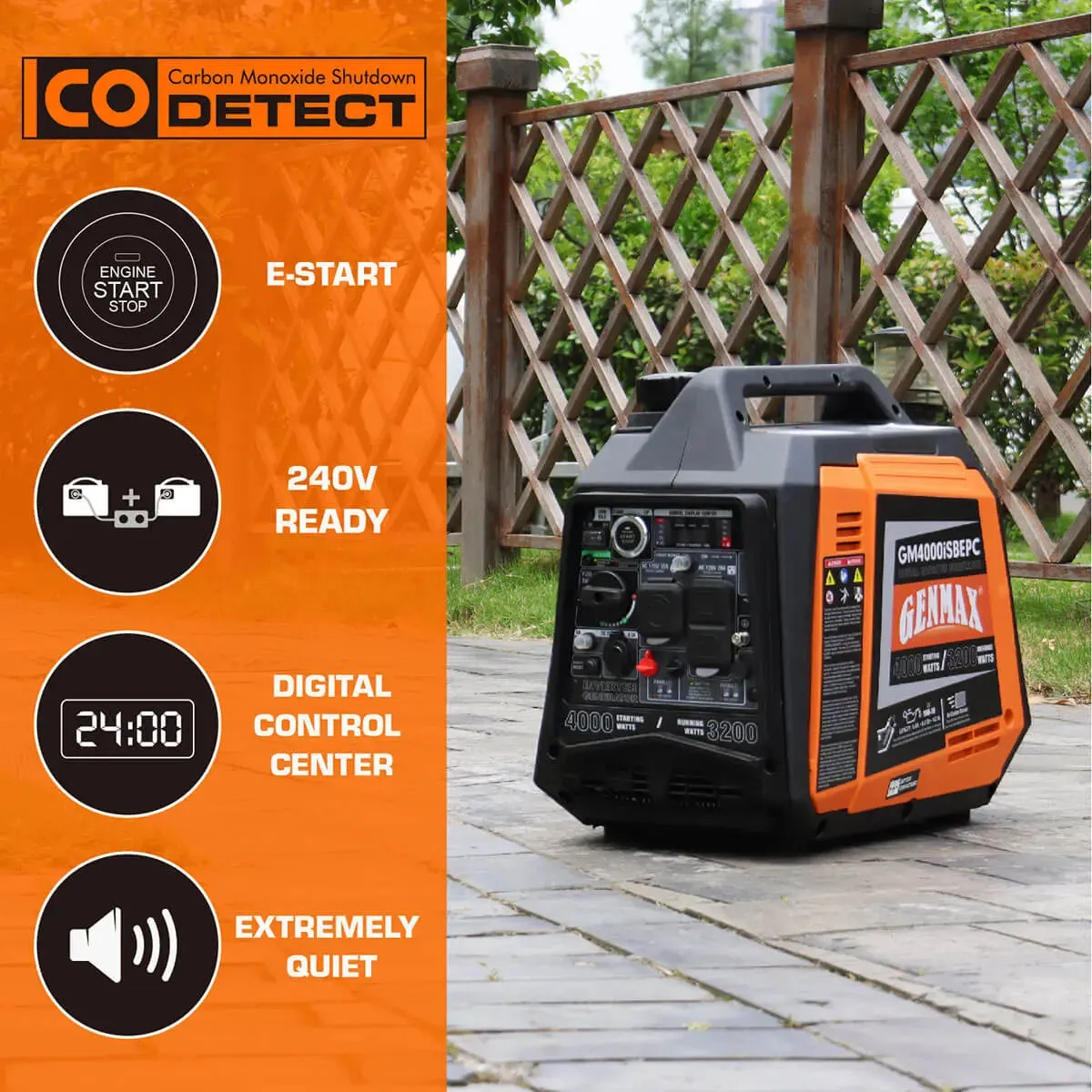 GENMAX GM4000iSBEPC 4000 Watt Gasoline Inverter Generator with CO Detect