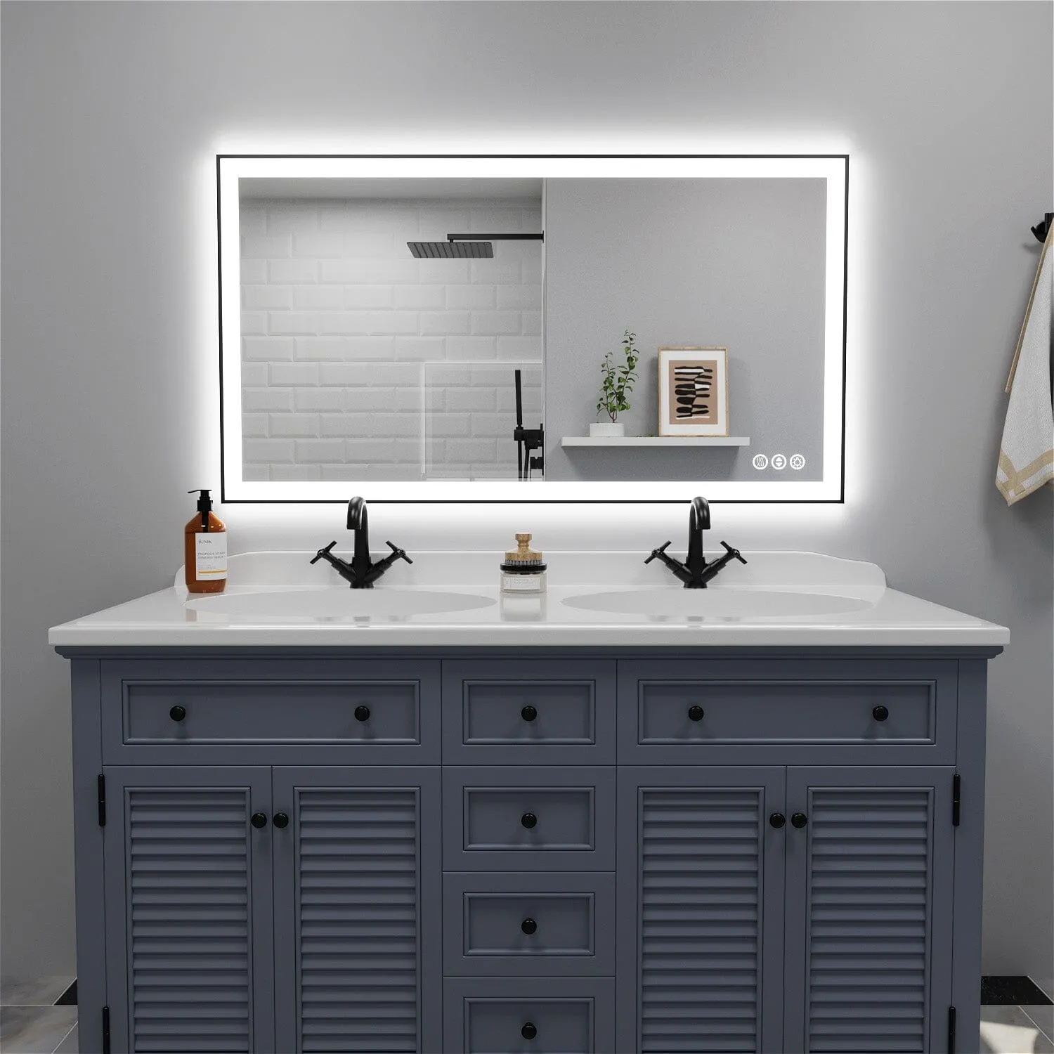 GIVING TREE 40"/48"/55" LED Bathroom Mirror with Black Frame, Anti-Fog, Shatter-Proof, Memory, 3 Colors