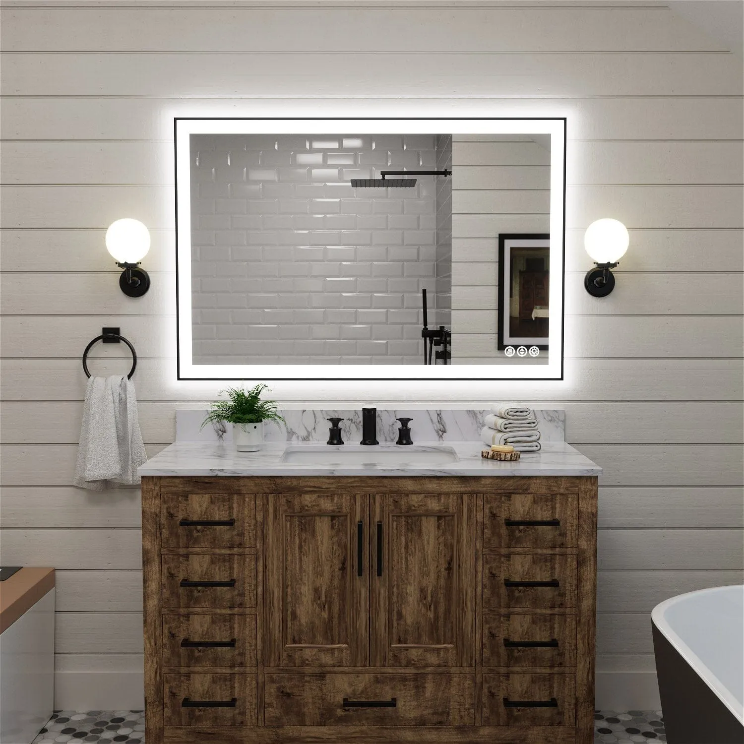 GIVING TREE 40"/48"/55" LED Bathroom Mirror with Black Frame, Anti-Fog, Shatter-Proof, Memory, 3 Colors