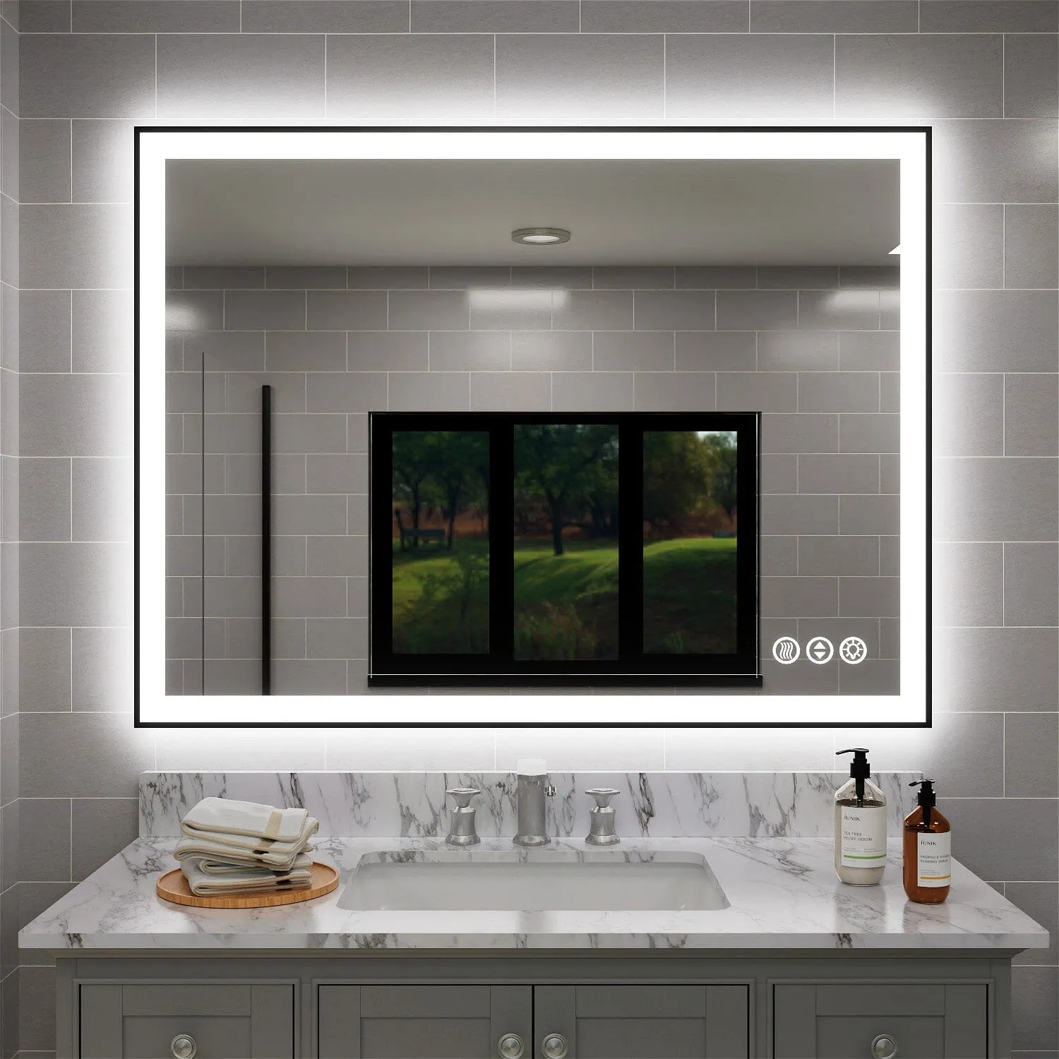 GIVING TREE 40"/48"/55" LED Bathroom Mirror with Black Frame, Anti-Fog, Shatter-Proof, Memory, 3 Colors