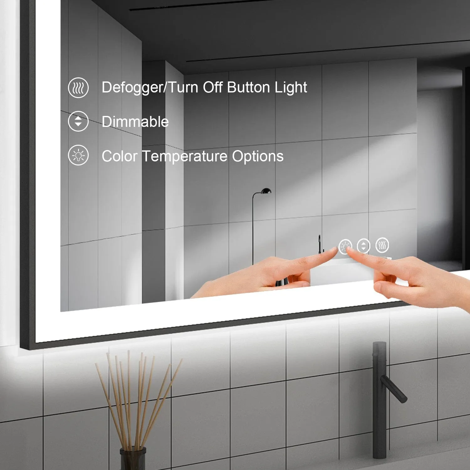 GIVING TREE 40"/48"/55" LED Bathroom Mirror with Black Frame, Anti-Fog, Shatter-Proof, Memory, 3 Colors