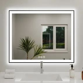 GIVING TREE 40"/48"/55" LED Bathroom Mirror with Black Frame, Anti-Fog, Shatter-Proof, Memory, 3 Colors