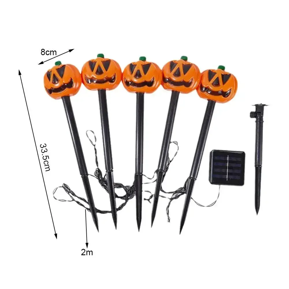 Halloween Pumpkin LED String Lights - Set of 5 Water-Resistant Battery-Operated Outdoor Decorations