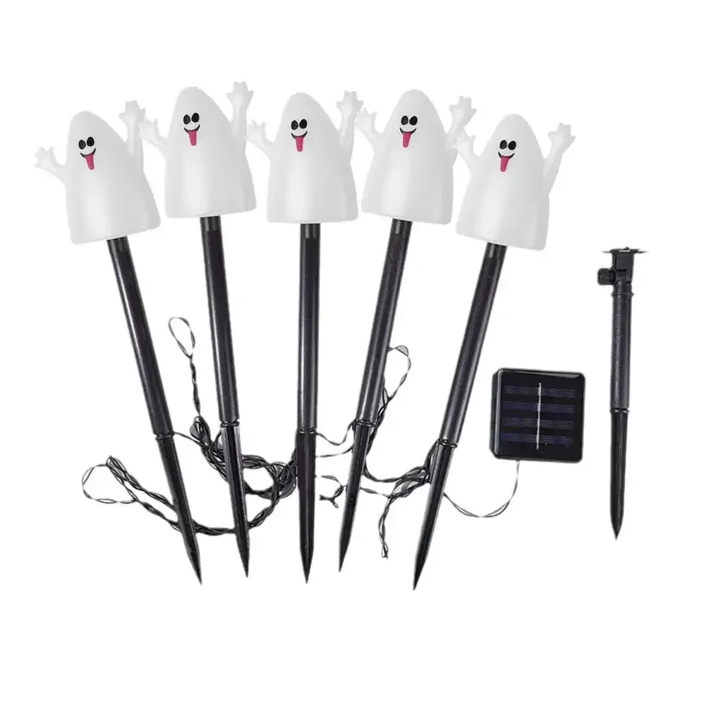 Halloween Pumpkin LED String Lights - Set of 5 Water-Resistant Battery-Operated Outdoor Decorations