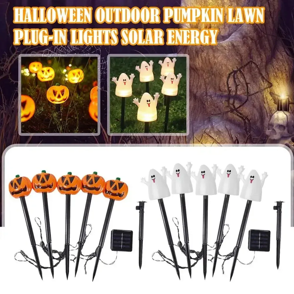 Halloween Pumpkin LED String Lights - Set of 5 Water-Resistant Battery-Operated Outdoor Decorations