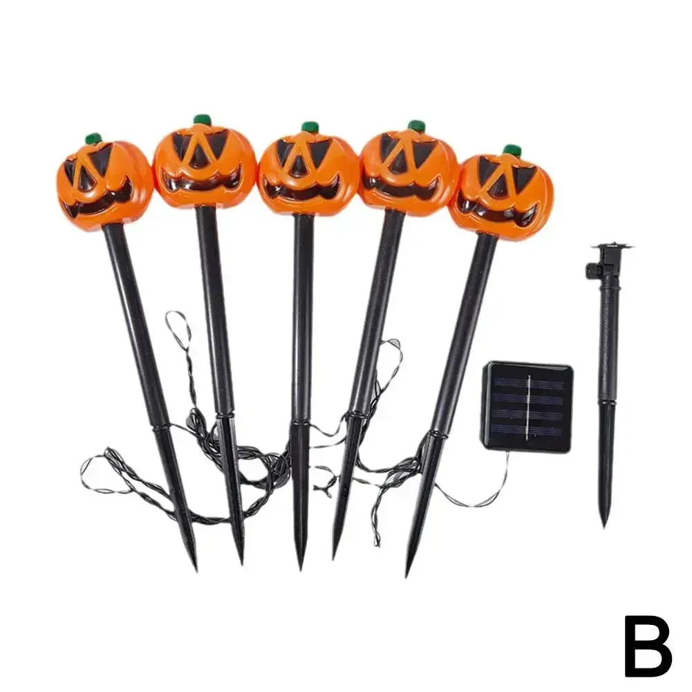 Halloween Pumpkin LED String Lights - Set of 5 Water-Resistant Battery-Operated Outdoor Decorations