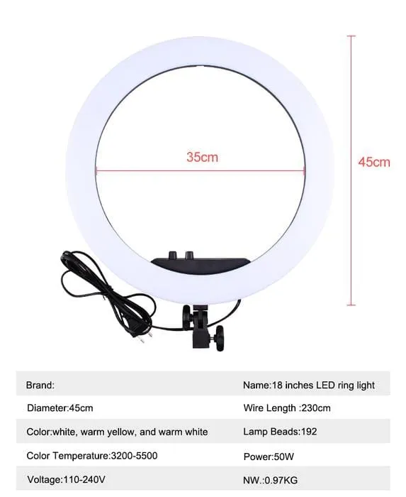 Halo LED Ring Light - 18" Adjustable Tri-Color