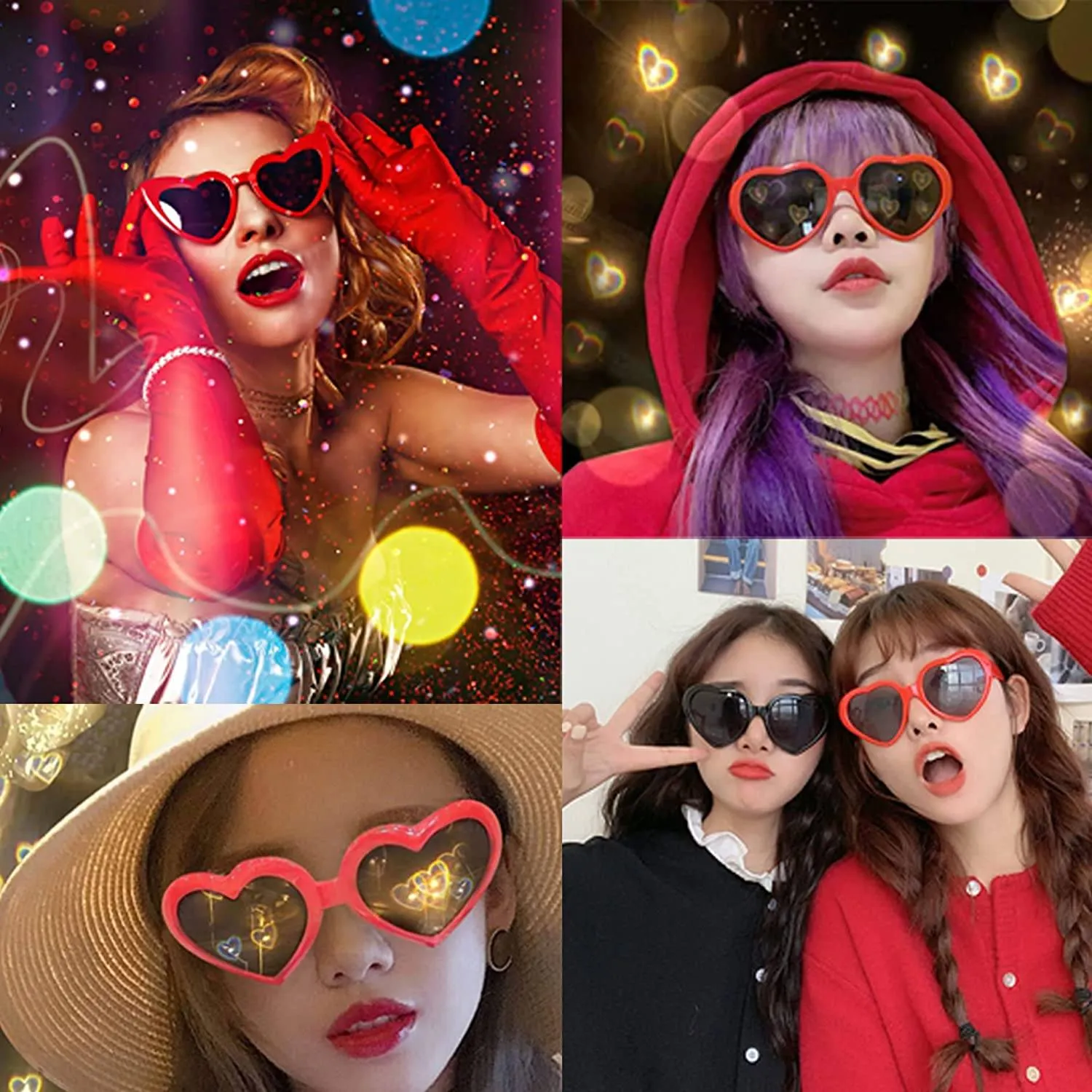 Heart Shaped Sunglasses EDM Festival Light Changing Eyewear Heart Effect