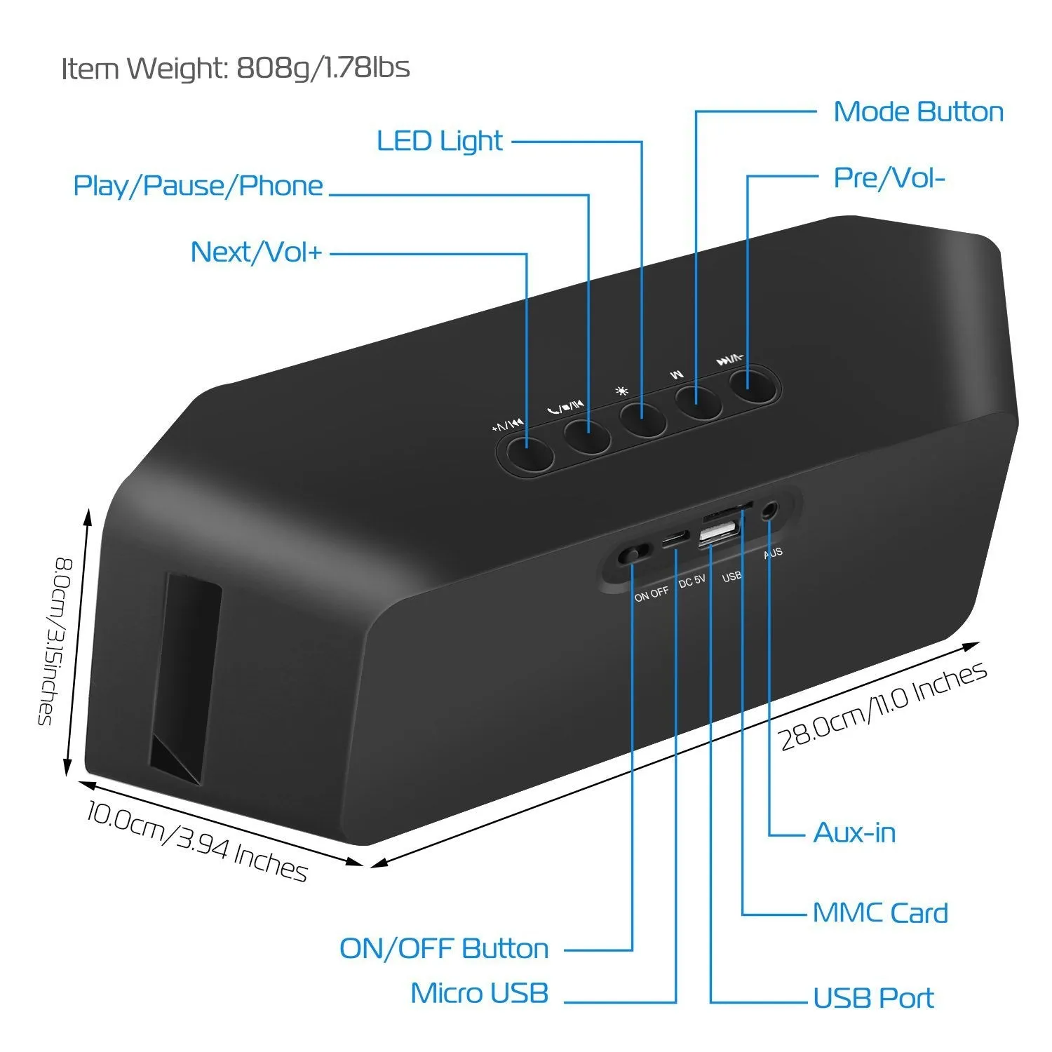 KOCASO LED Wireless Speaker Dynamic Multicolor Hands-Free