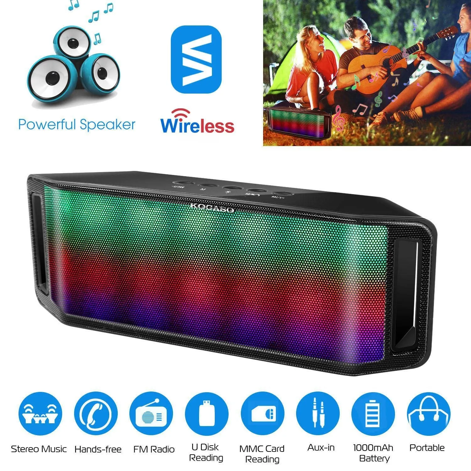 KOCASO LED Wireless Speaker Dynamic Multicolor Hands-Free