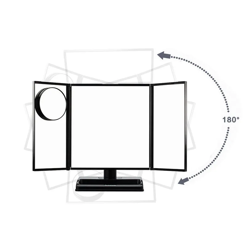 LED Lighted 3-fold Desktop Makeup Vanity Mirror - 10X Magnification