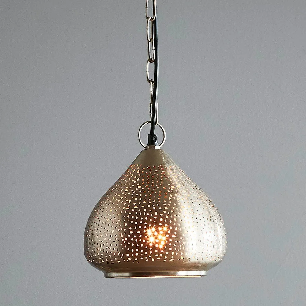 Neptune Small - Nickel - Perforated Raindrop Pendant Light