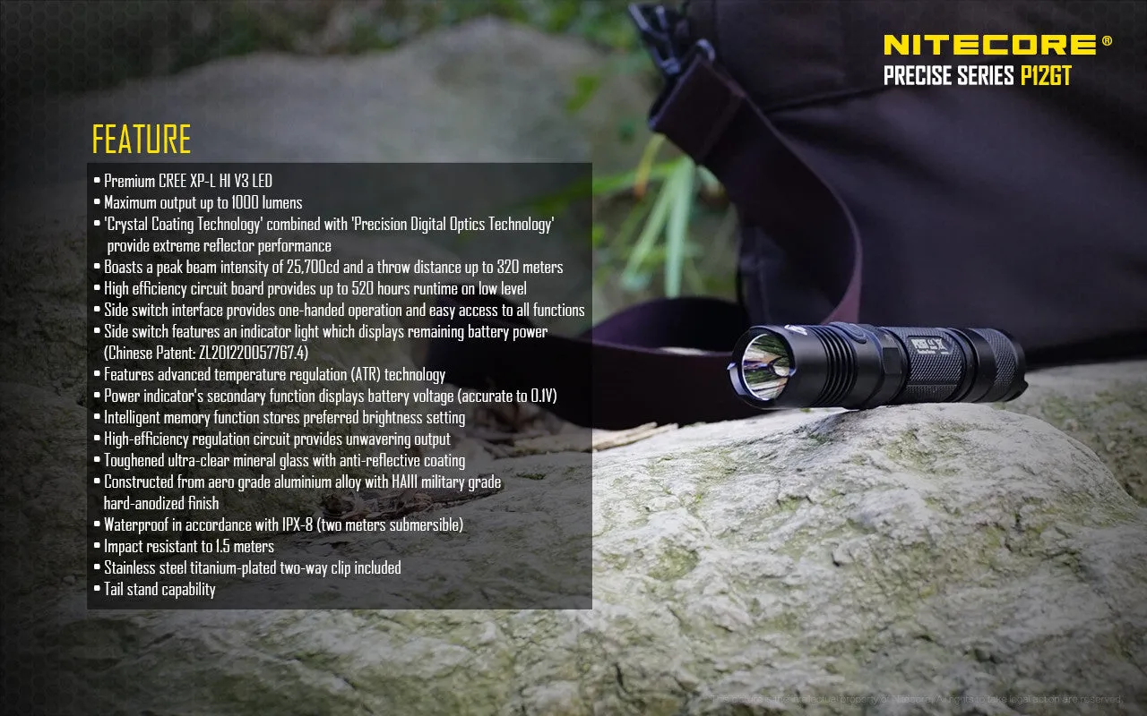 Nitecore P12GT Cree XP-L HI V3 LED Flashlight - 1000 lumen