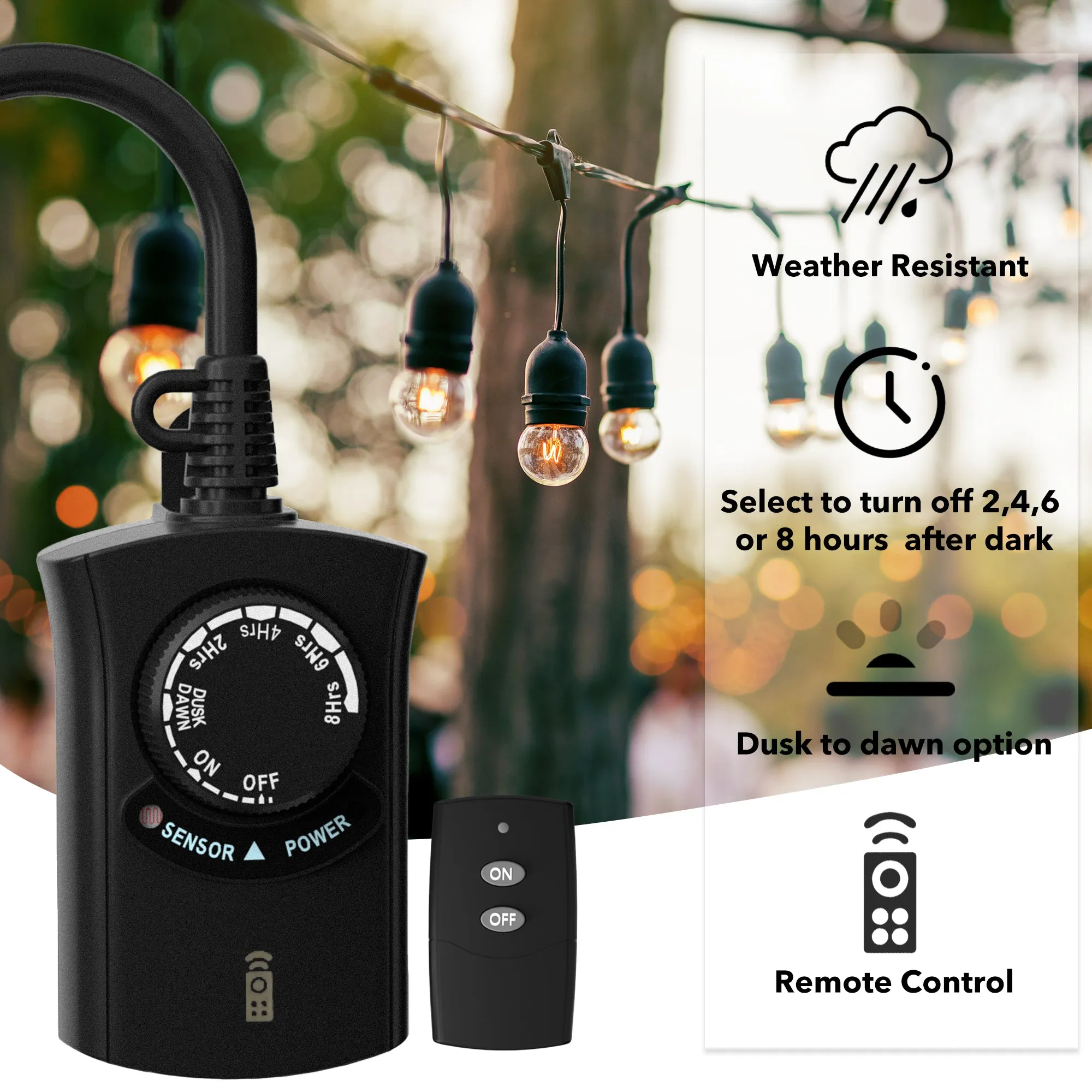 Outdoor Photocell Light Timer Waterproof Dusk to Dawn Light Sensor Timer 1 Grounded Remote Control HBN