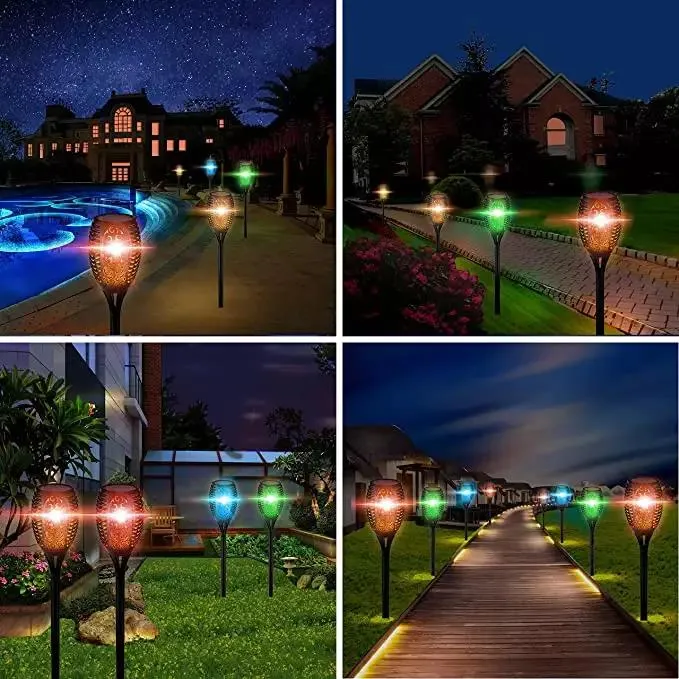 Pack of 2 Solar Garden RGB Flame Lights with Adjustable Spike for Garden, Patio, Pathway, RGB LEDs IP65