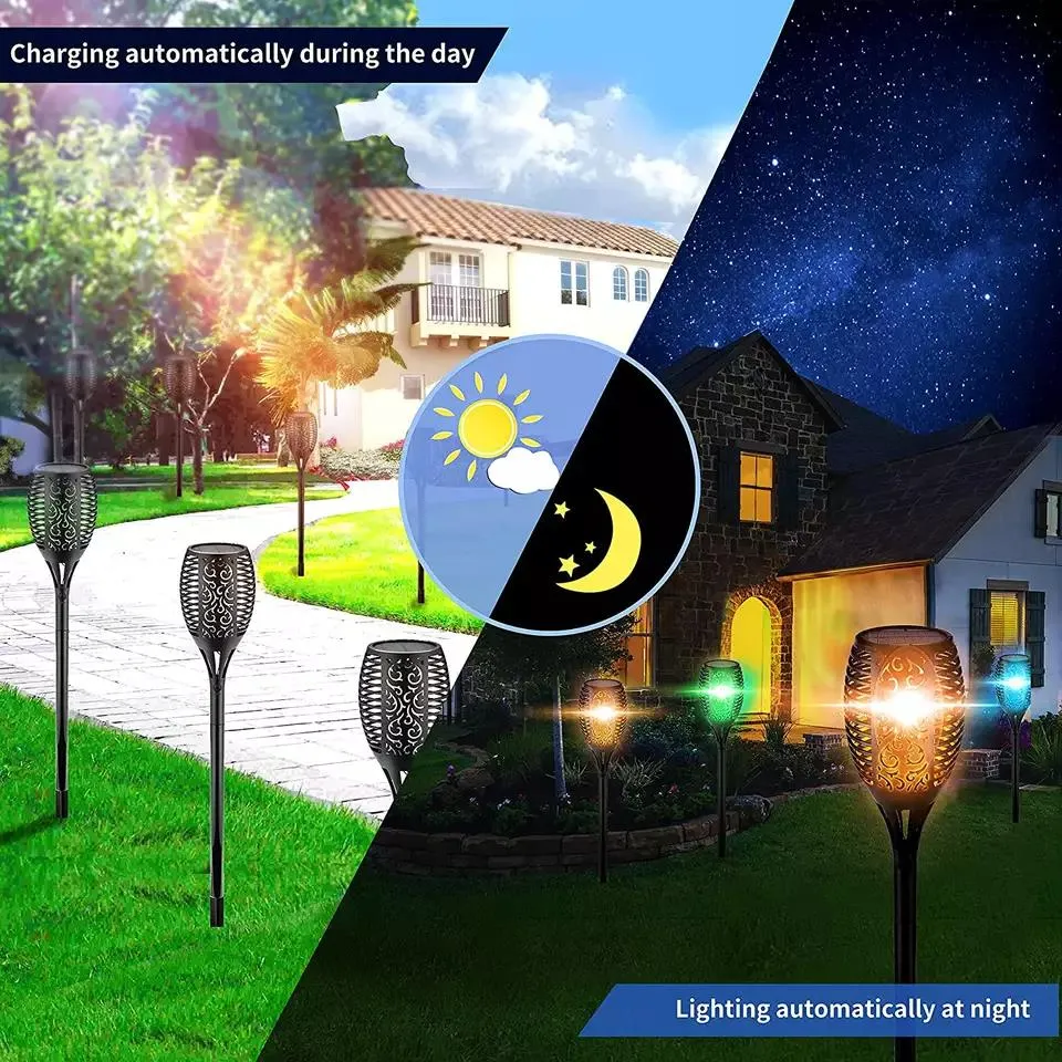 Pack of 2 Solar Garden RGB Flame Lights with Adjustable Spike for Garden, Patio, Pathway, RGB LEDs IP65