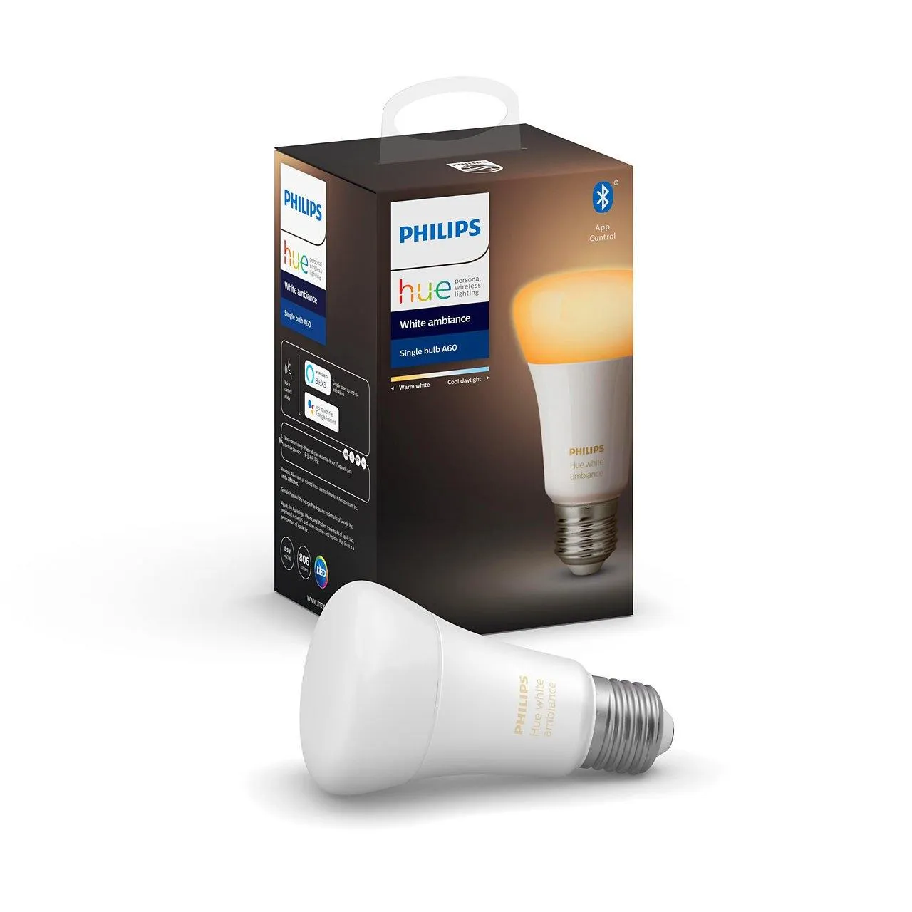 PHHUE100 Philips Hue White Ambiance Dimmable LED Smart Light Bulb (Works with Alexa, Apple Home Kit, and Google Assistant)